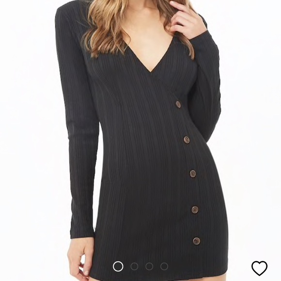 Ribbed Button mini dress bodycon long sleeve - Picture 2 of 4